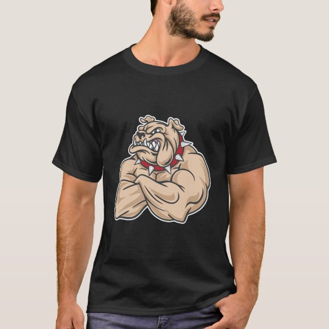 Camiseta Arte de Personagem de Bulldog Musculoso para Motiv (Frente)