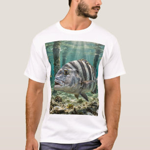 Camiseta Arte de Pesca de Florida Man Sheepshead em Pilares