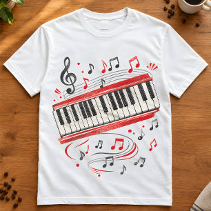 Camiseta Arte de Piano de Teclado "Notas de Teclado" Músico
