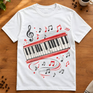 Camiseta Arte de Piano de Teclado "Notas de Teclado" Músico