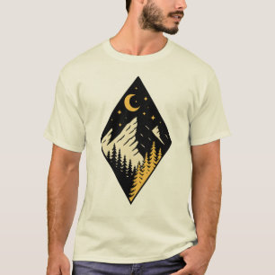 Camiseta Arte de Pinheiros da Montanha Noturna