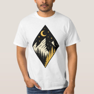 Camiseta Arte de Pinheiros da Montanha Noturna