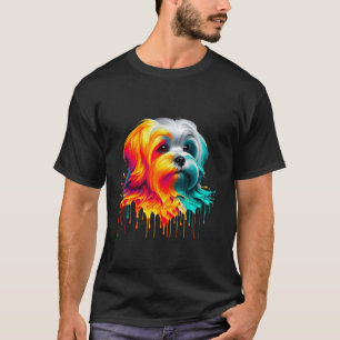 Camiseta Arte de Pintura a Gotejar Maltês Malteses