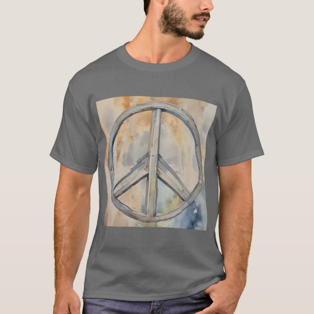 Camiseta Arte de Pintura de Aquarela com Sinal de Paz (Frente)