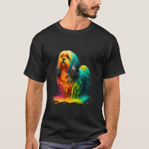 Camiseta Arte de Pintura Gotejante Lhasa Apso