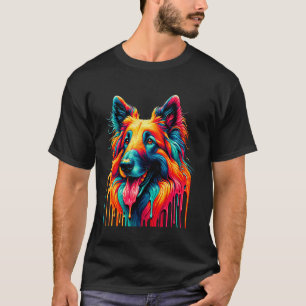Camiseta Arte de Pintura Gotejante Pastor Belga Sheepdog 1