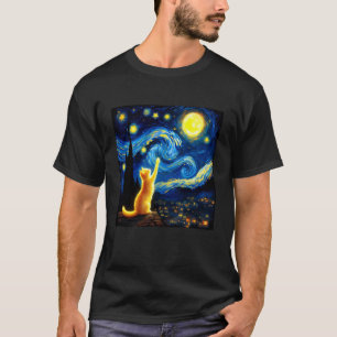 Camiseta Arte de Pintura Noturna Estelar de Gato