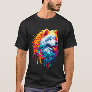 Camiseta Arte de Pintura Pingando Cachorro Samoyed Sammies
