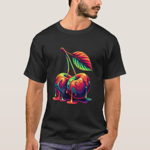 Camiseta Arte de Pintura Pingando Cereja Frutas Cerejas