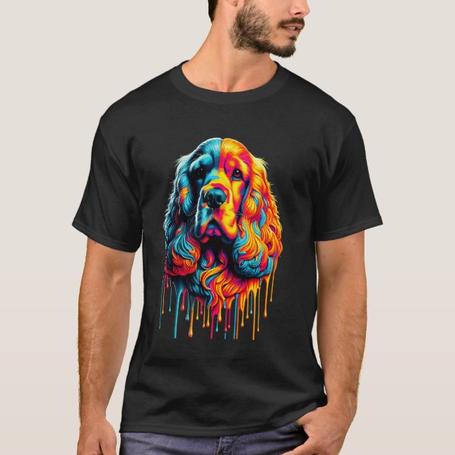 Camiseta Arte de Pintura Pingando Cocker Spaniel Inglês Spa (Frente)
