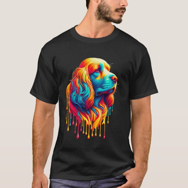 Camiseta Arte de Pintura Pingando Cocker Spaniel Inglês Spa (Frente)