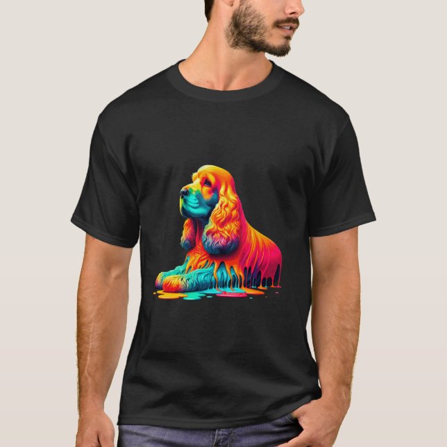 Camiseta Arte de Pintura Pingando Cocker Spaniel Inglês Spa (Frente)