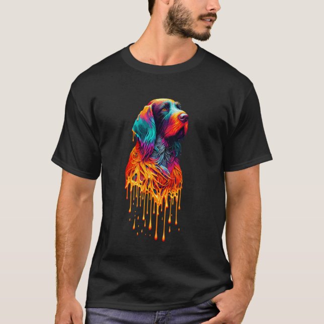 Camiseta Arte de Pintura Pingando Pointer Alemão de Cabelo  (Frente)