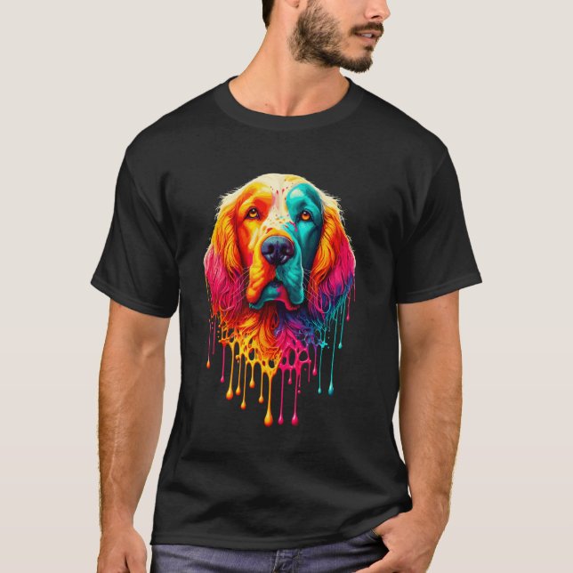 Camiseta Arte de Pintura Pingando Setter Inglês (Frente)