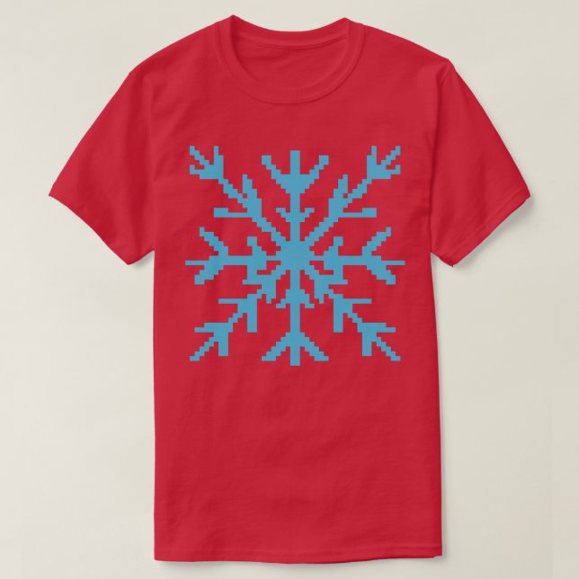 Camiseta Arte de píxeis com flocos de neve azuis (Frente do Design)