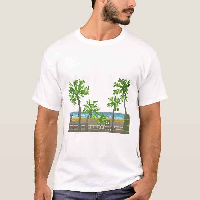 Camiseta Arte de Pixel de Praia Natureza (Frente)