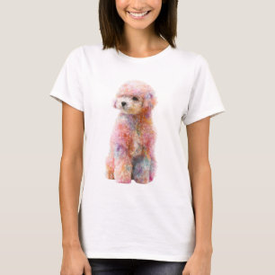 Camiseta Arte de Poodle em Aquarela Pastel Arco-íris para M