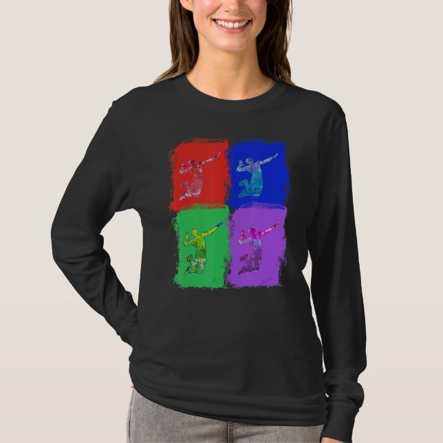 Camiseta Arte de Pop Colorida de Voleibol (Frente)