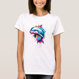 Camiseta Arte de Pop de golfinho de tinta vibrante, colorid
