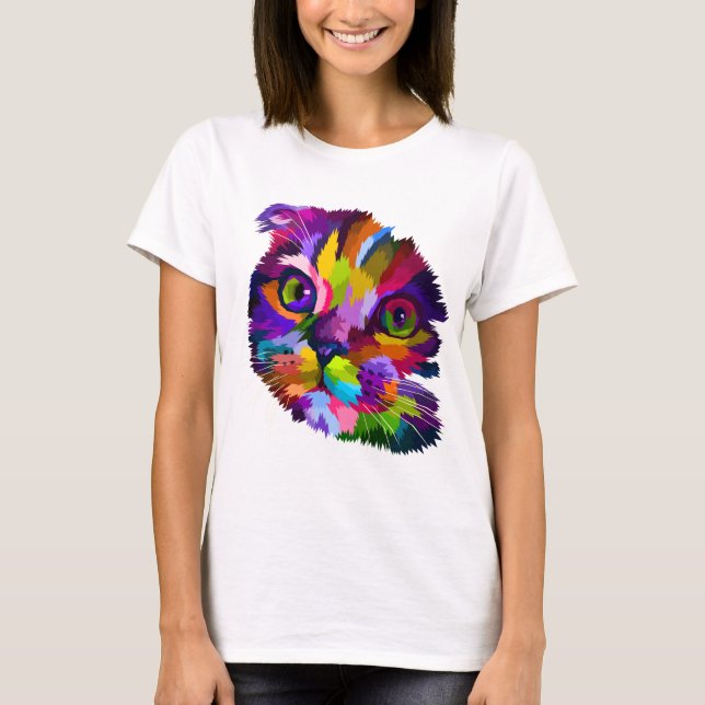 Camiseta Arte de Pop de Kitten com várias cores (Frente)