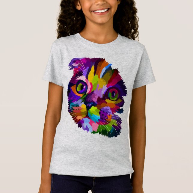 Camiseta Arte de Pop de Kitten com várias cores (Frente)