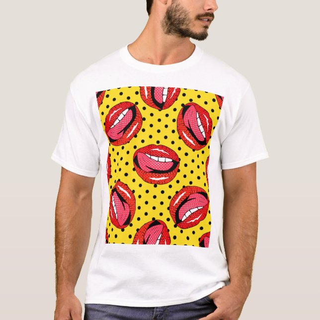 Camiseta Arte de Pop retrô: Crachás de patch de desenho (Frente)
