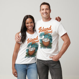 Camiseta Arte de Praia de Coco Repita o Clima da Ilha