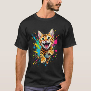 Camiseta Arte de respingo de gato Bengal saltando para aman
