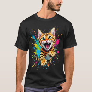Camiseta Arte de respingo de gato Bengal saltando para aman