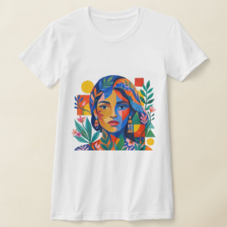 Camiseta Arte de retrato de mulher abstrata colorida modern