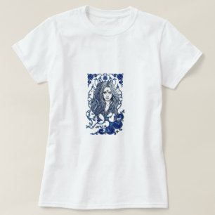 Camiseta Arte de retrato de mulher boho azul mística