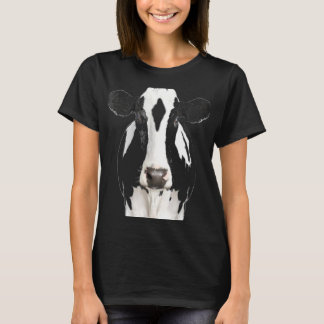 Camiseta Arte de Rosto de Vaca Preto e Branco Fofo