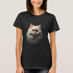 Camiseta Arte de Rosto Realista de Gato Persa Preto