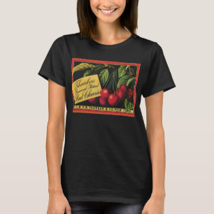 Camiseta Arte de rótulo de caixa de frutas vintage, cerejas