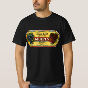 Camiseta Arte de rótulo de caixa de frutas vintage, uvas do