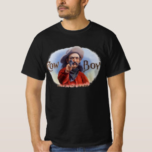 Camiseta Arte de Rótulo de Charuto Antigo, Cowboy Acerta o