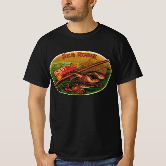 Camiseta Arte de rótulo de charuto de equipamento de pesca  (Frente)