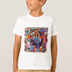 Camiseta Arte de Rua Mural do Tigre Neon Elétrico
