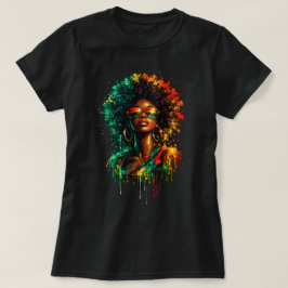Camiseta Arte de Rua Vibrante Afro Soul com Efeito de Tinta