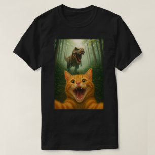 Camiseta Arte de Selfie de Gato Hilário com T-Rex – Arte de
