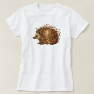 Camiseta Arte de Silhueta da Floresta de Ouriço de Outono