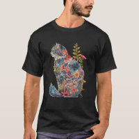 Arte de Silhueta de Gato Floral Fusão Artística da
