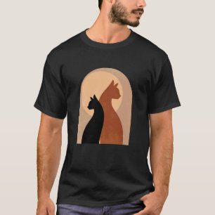 Camiseta Arte de Silhueta de Gato Minimalista Estilo Pôr do