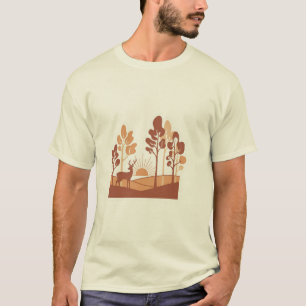Camiseta Arte de Silhueta de Veado na Floresta Serena Minim