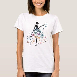 Camiseta Arte de Silhueta de Vestido Borboleta