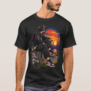 Camiseta Arte de skateboard pôr do sol japonês Anime Street