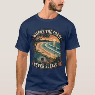 Camiseta Arte de Surf da Praia do Pôr do Sol Costeira Vinta