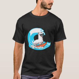 Camiseta Arte de Surf Llama Alpaca Surfista Prancha de Surf
