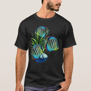 Camiseta Arte de Tanque de Peixe de Aquário de Disco Azul