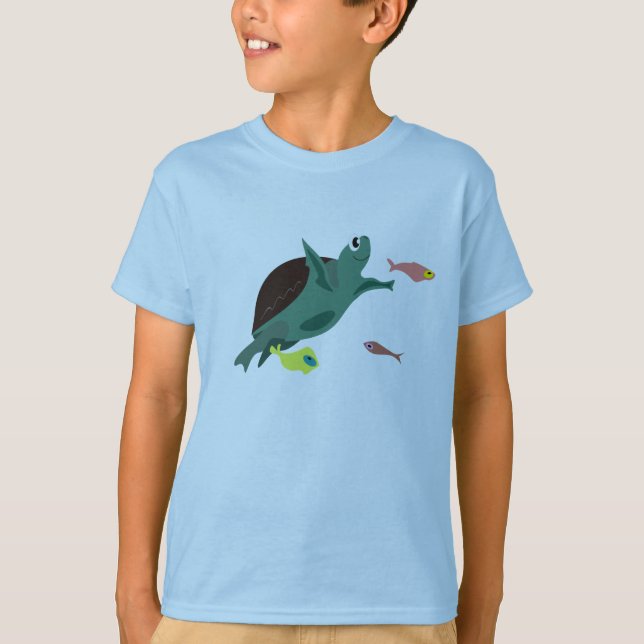 Camiseta Arte de Tartaruga Marinha Fofa Sob o Mar (Frente)